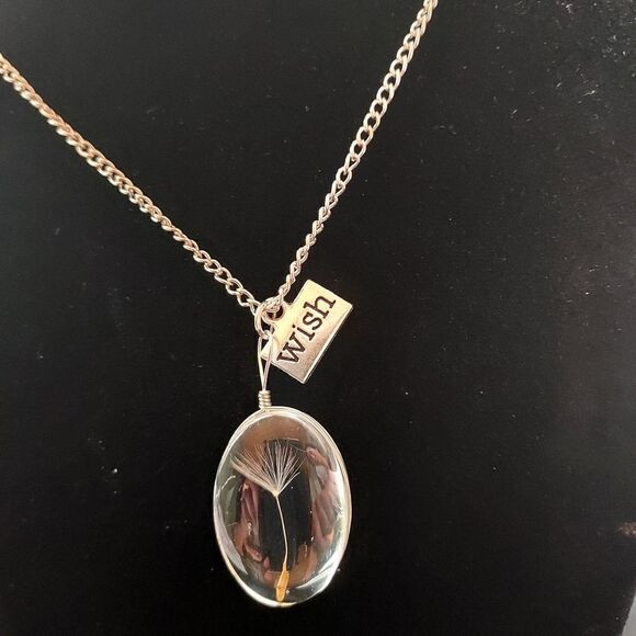 SILVER DANDELION NECKLACE WITH HANGING WISH CHARM - Picture 11 of 12